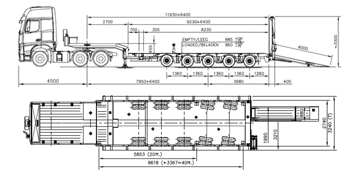 S-528 SEMI EXTENSIBLE 5 ESSIEUX Transport KTX - Transport exceptionnel camion remorque